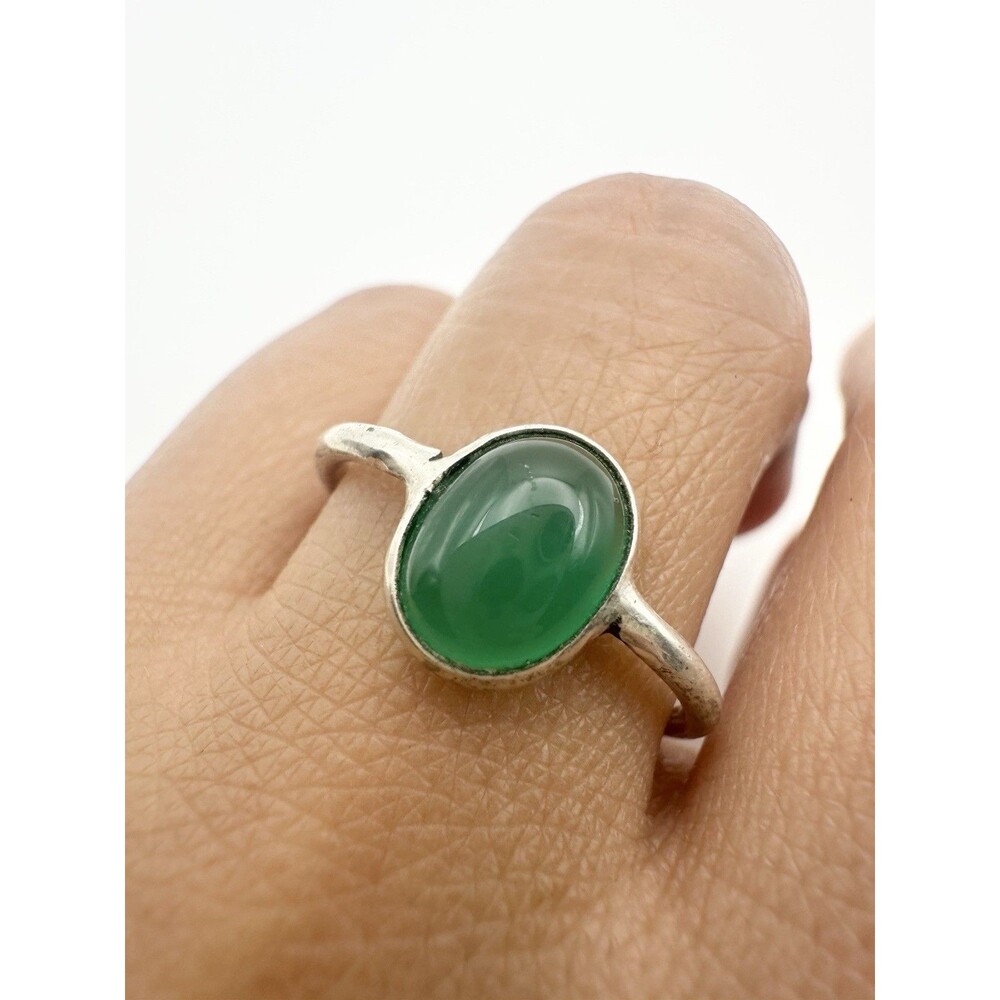 Sterling Silver Green Onyx Cabochon Ring Size 8